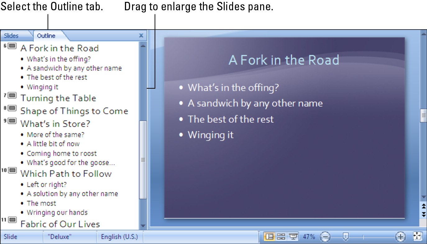 Figure 4-1: Examining the text in Normal/ Outline view.